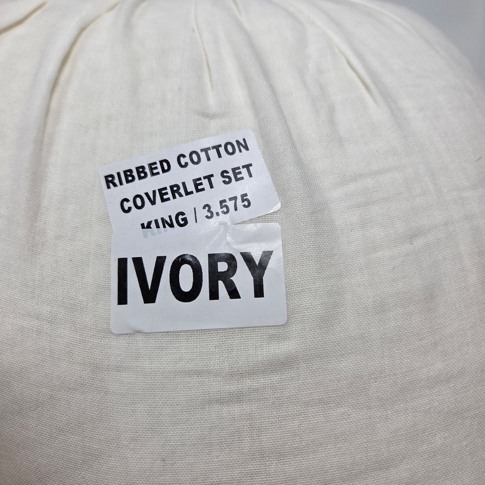 NWOT QUINCE Organic Ribbed Cotton Coverlet Set King/Cal King Ivory 4182 - Picture 7 of 11